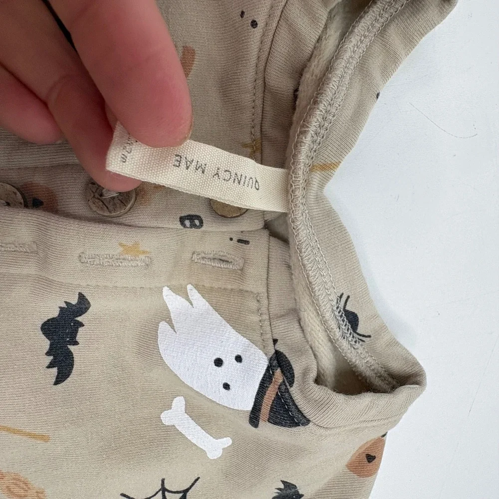 Quincy Mae Baby Bodysuit Tan Ghost Bat Bone Print Organic Cotton 6M